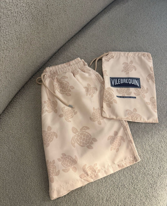 Vilebrequin Beige Turtle Pattern Swim Shorts